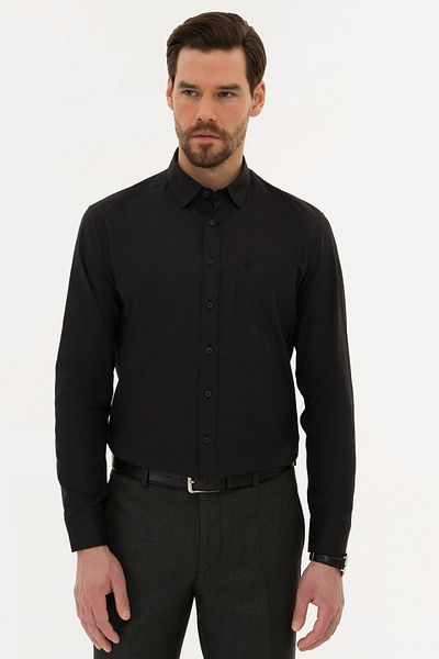 Pierre Cardin Черна стандартна риза с перлен цвят