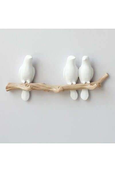 CajuArt Dekoratif Üçlü Modern Duvar Askılık Dal Üstünde Kuş Duvar Dekor Askı