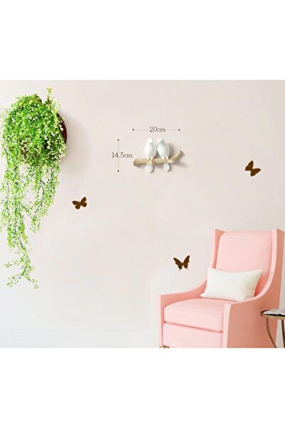 CajuArt Dekoratif Ikili Modern Duvar Askılık Dal Üstünde Kuş Dekor