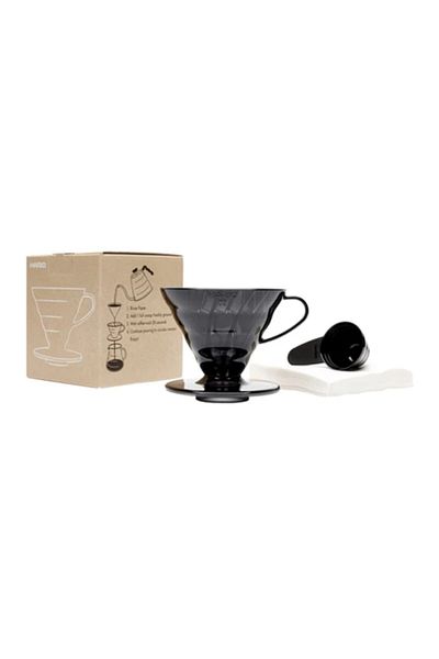Hario V60 02 Black Transparent Plastic Dripper and 40 Pieces Filter Paper Set