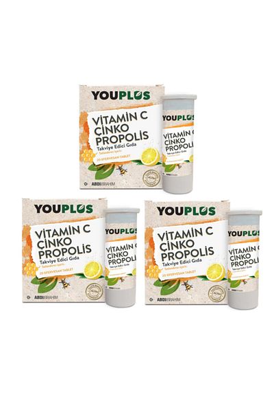 Youplus 20 Effervescent Tablets Containing Vitamin C Zinc and Propolis X3 Pieces
