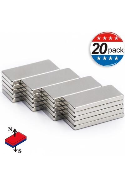 Dünya Magnet 20 Adet 20 Mm X 10mm X 2 Mm Köşeli Süper Güçlü Neodyum Mıknatıs N35