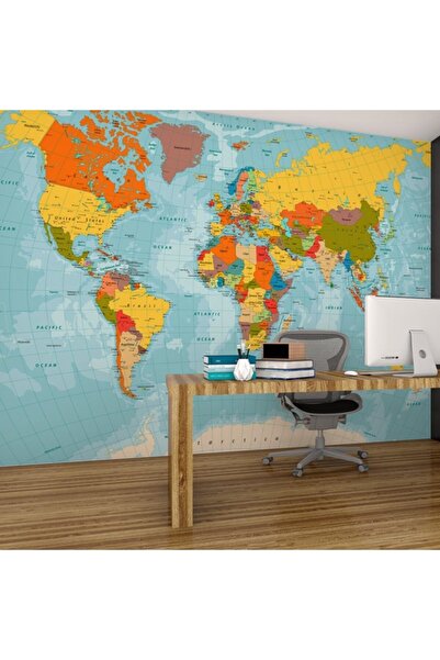 Pluswall Siyasi Dünya Haritası Duvar Kağıdı 1 Metre Kare