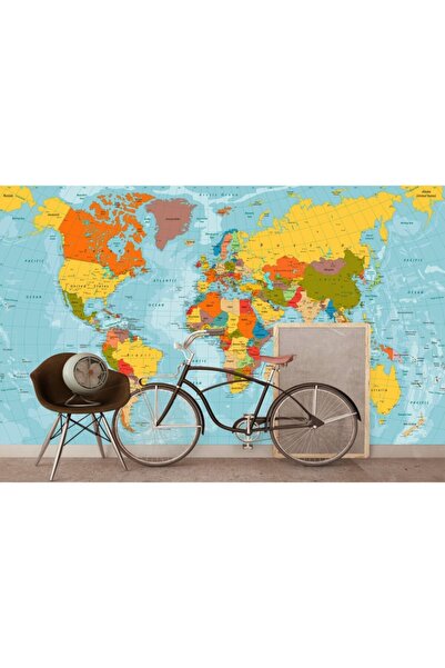 Pluswall Siyasi Dünya Haritası Duvar Kağıdı 1 Metre Kare
