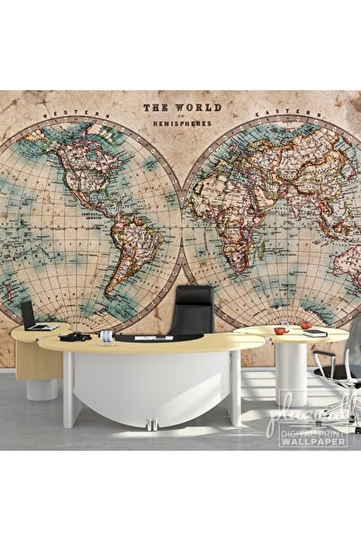 Pluswall Vintage Dekoratif Dünya Haritası Duvar Kağıdı