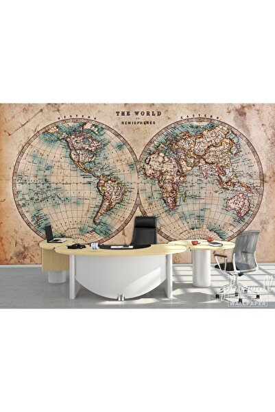 Pluswall Vintage Dekoratif Dünya Haritası Duvar Kağıdı