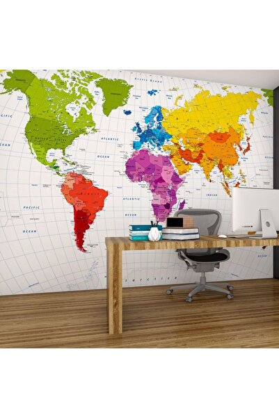 Pluswall Siyasi Dünya Haritası Duvar Kağıdı 1 Metre Kare