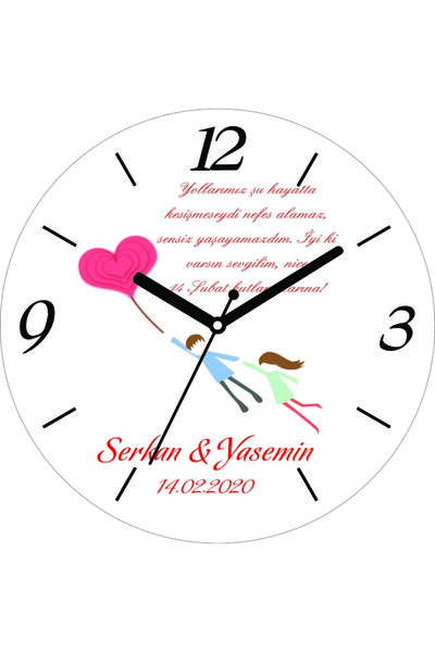 ART HEDİYE Valentine's Day Gift Lifetime Curved Real Glass Wall Clock