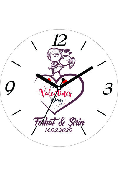 ART HEDİYE 14 February Is for Us Sweetie Curved Real Glass Wall Clock