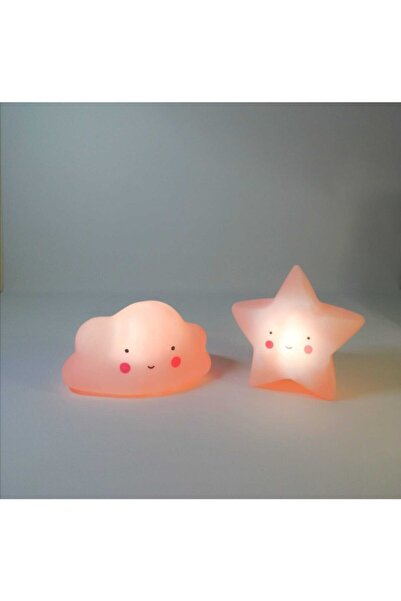 MOBGİFT Pembe Silikon Bulut - Yıldız Gece Lambası Seti