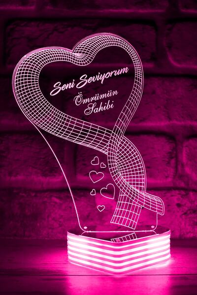 Hediye Kovanı مصباح LED كبير ثلاثي الأبعاد على شكل قلب أحبك