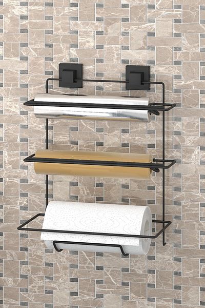 Teknotel Easyfix Adeziv - Fără găurire șuruburi! Suport pentru prosoape din hârtie folie extensibilă Negru Rack Mat Ef032