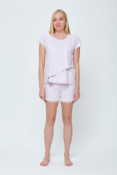 Motherway Women's Maternity Pajama Set with Lilac Cotton Shorts