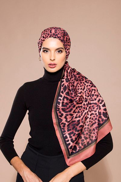 19V69 ITALIA Coral Orange Shawl Leopard Pattern Pavia Series with Scarf Hanger and Gift Set 90x200 Cm