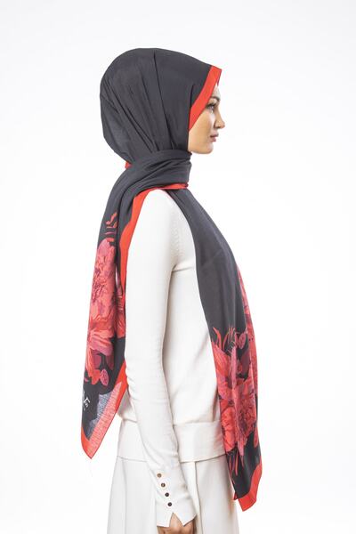 19V69 ITALIA Red Black Modal Shawl Modal Series 75x200 Cm With Scarf Hanger And Gift Set