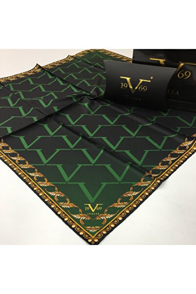 19V69 ITALIA Koyu Yeşil Twill Eşarp Black Seri 90x90 Cm Eşarp Askısı Ve Hediy...