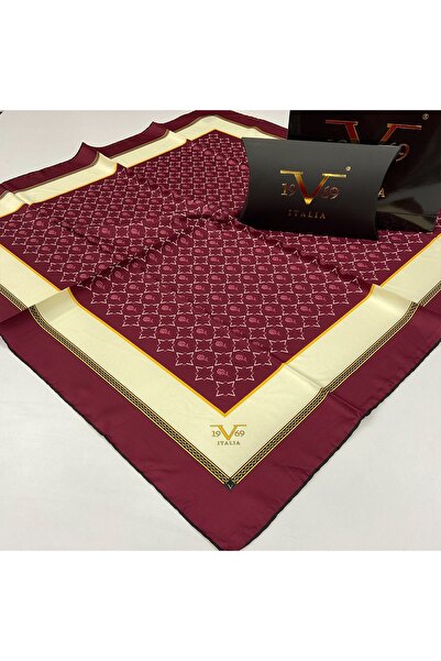 19V69 ITALIA Vişne Twill Eşarp Black Seri 90x90 Cm Eşarp Askısı Ve Hediyelik ...