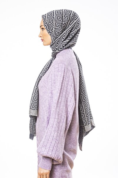 19V69 ITALIA Gray Black Jacquard Modal Shawl 75x200 Cm With Scarf Hanger And Gift Set