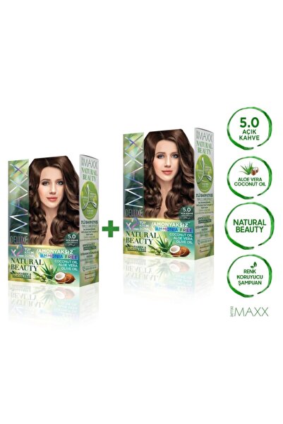 MAXX DELUXE 2'li Natural Beauty Amonyaksız Set Saç Boyası 5.0 Açık Kahve