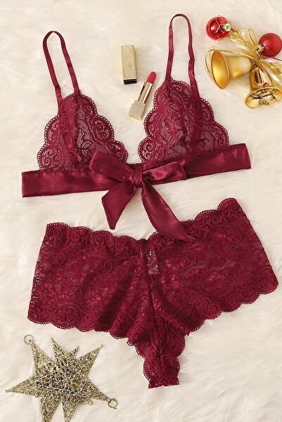 Imoda Kadın Bordo Kurdelalı Sütyen Takımı