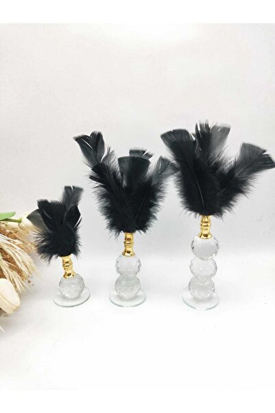 ZEKAAVM 3'lü Gold Tüylük Seti Biblo Süs Dekor Ürünü Kristal Toplu