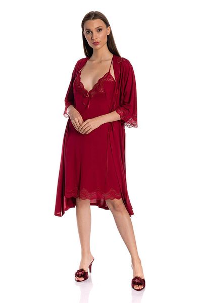 Espuar Women's Claret Red Double Combed Cotton Nightgown Dressing Gown Set