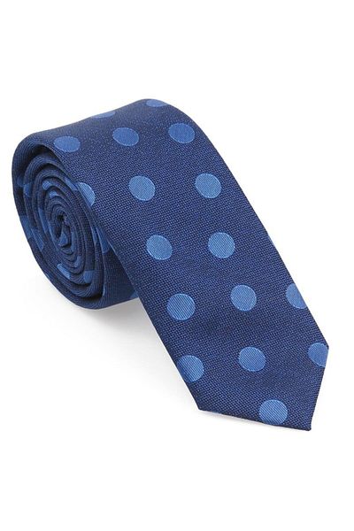 Brianze Men's Blue Polka Dot Slim Tie with Handkerchief - Sky-2