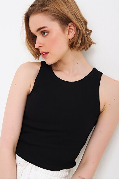 Trend Alaçatı Stili Dámské černé plavecké tílko ALC-X5817 se šňůrou