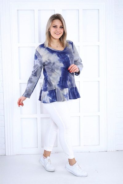 Seamoda Fusta cu decolteu în V Volane Tie Dye Model Tunica-albastru Bej