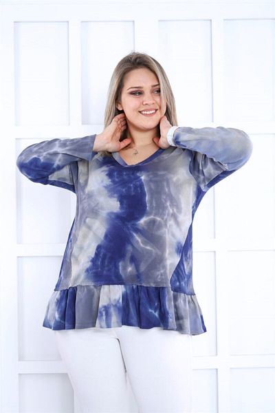 Seamoda Fusta cu decolteu în V Volane Tie Dye Model Tunica-albastru Bej