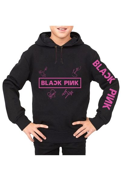 GC GÖKHAN CLUB Детски черен суитшърт с подпис Blackpink