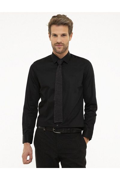 Pierre Cardin Мъжка риза Slim Fit Myrat 701013 046 Черна