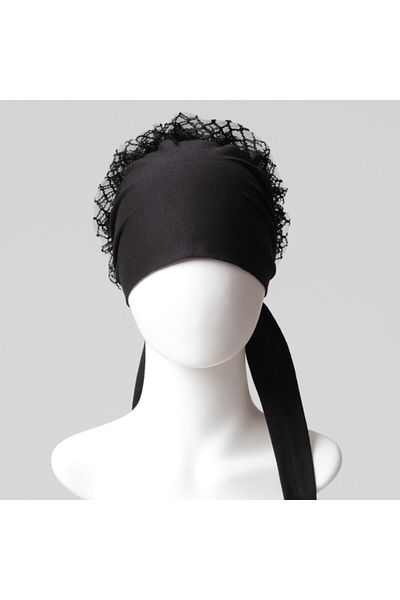ipekistanbul Seamless Bonnet with Lace Knobs - Quality Special Production - Black