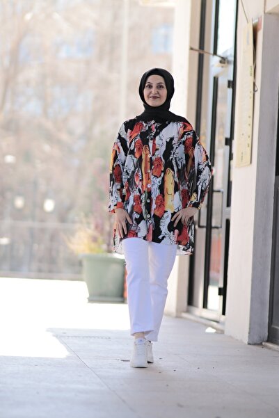 Zey&Ka Butik Kadın Siyah Dijital Baskı Tunik