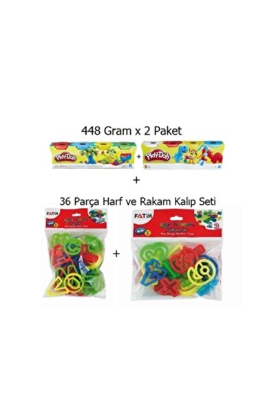 Play Doh Play Dough 4 Pieces 448 Grams X 2 Packs + Fatih 36 Pieces Letters and Numbers Mold Set