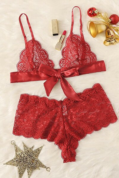 Imoda Kadın Kırmızı Kurdelalı Sütyen Takımı