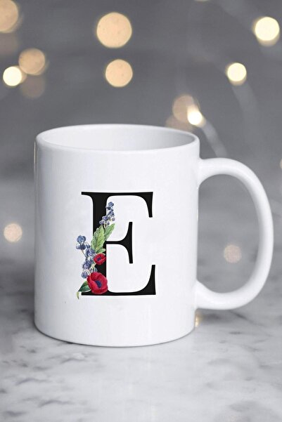 Hedizu كوب E بتصميم حرف الأزهار باللون الأبيض