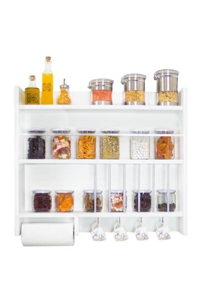 Ankaflex Beyaz Dekoratif Baharatlık Terek Mutfak Rafı 3 Katlı Terek