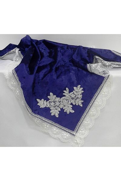 Lamazihome Navy Blue French Lace Dowry Applique Velvet Engagement Bundle