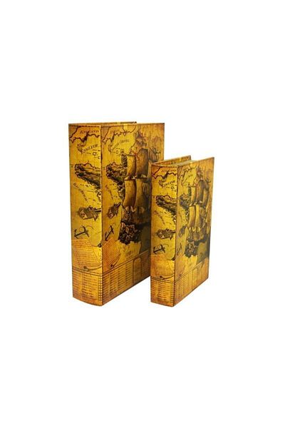 mikudesign Set of 2 Decorative Map and Book Box - Gift