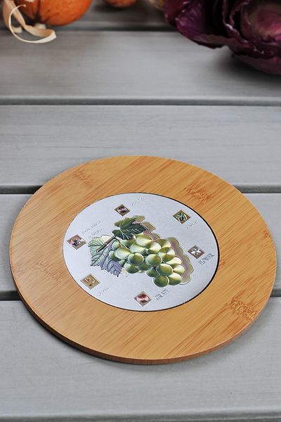 EVİMİX Fame Kitchen 3 Pieces Bamboo Round Decorated Trivet