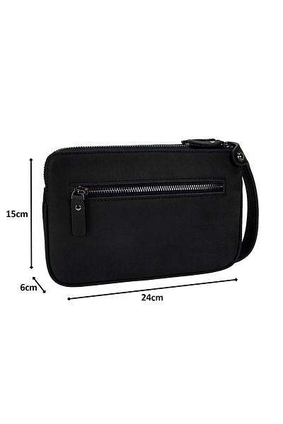 KANGAROO KINGDOM Men's Portfolio - Genuine Calf Leather, Crazy Horse 1285-zs Black Clutch Handbag