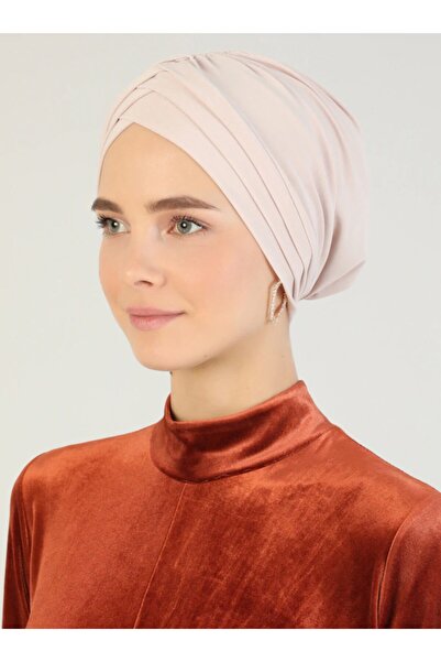 Mervin Şal Cross Three-Striped Ready-Made Turban - Beige - 45 -