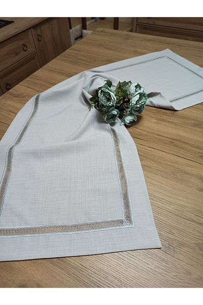 AYNALI BOHÇA Linen Woven Stain Resistant Care Free Colber Lacy Gray Runner