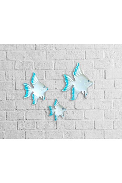 CajuArt Üçlü Balık Büyük Boy Ev Duvar Aksesuarı Ev Dekorasyon Biblo