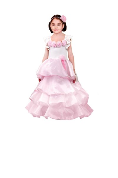 Liyavera Kız Çocuk Abiye Elbise Kız Çocuk Pembe Prenses Kostümü