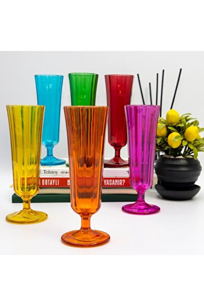Ara Porselen Uzun Flüt Bardak 6 Renk