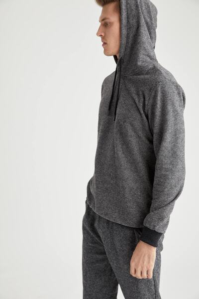 DeFacto Erkek Anthra Melange Desenli Regular Fit Kapüşonlu Sweatshirt S9053AZ20WN