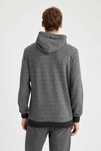 DeFacto Erkek Anthra Melange Desenli Regular Fit Kapüşonlu Sweatshirt S9053AZ20WN