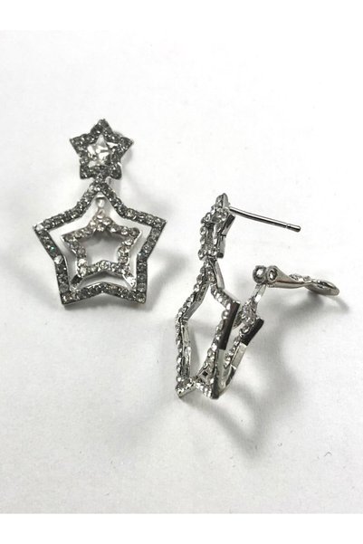 turkuazbijuteri Stone Detailed Double Star Earrings